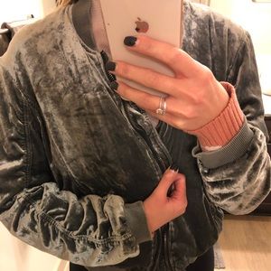 Free People grey velvet bomber jacket